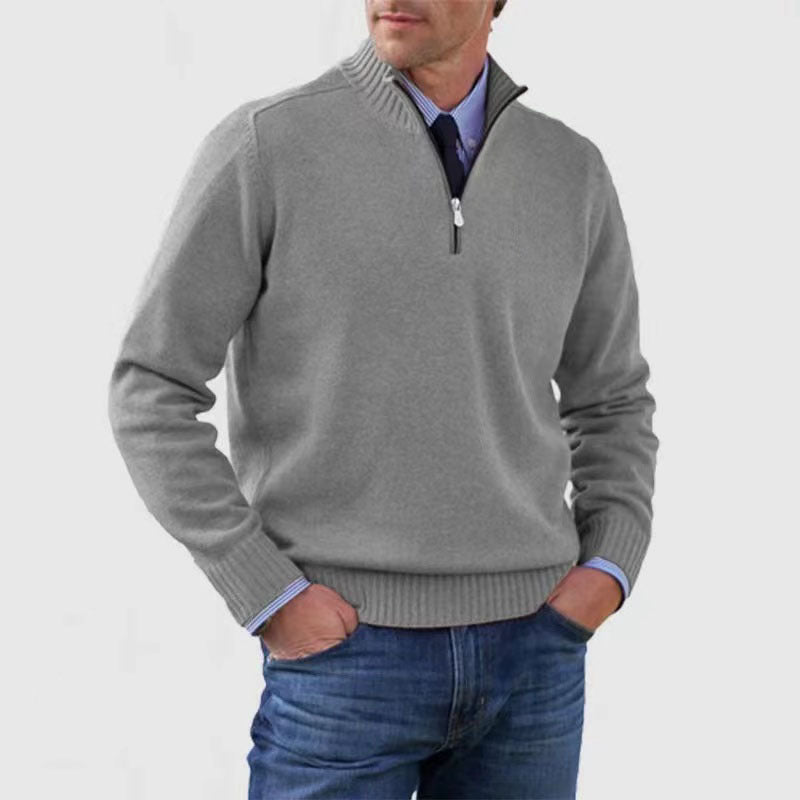 Men's cotton turtleneck sweater with zipper closure.