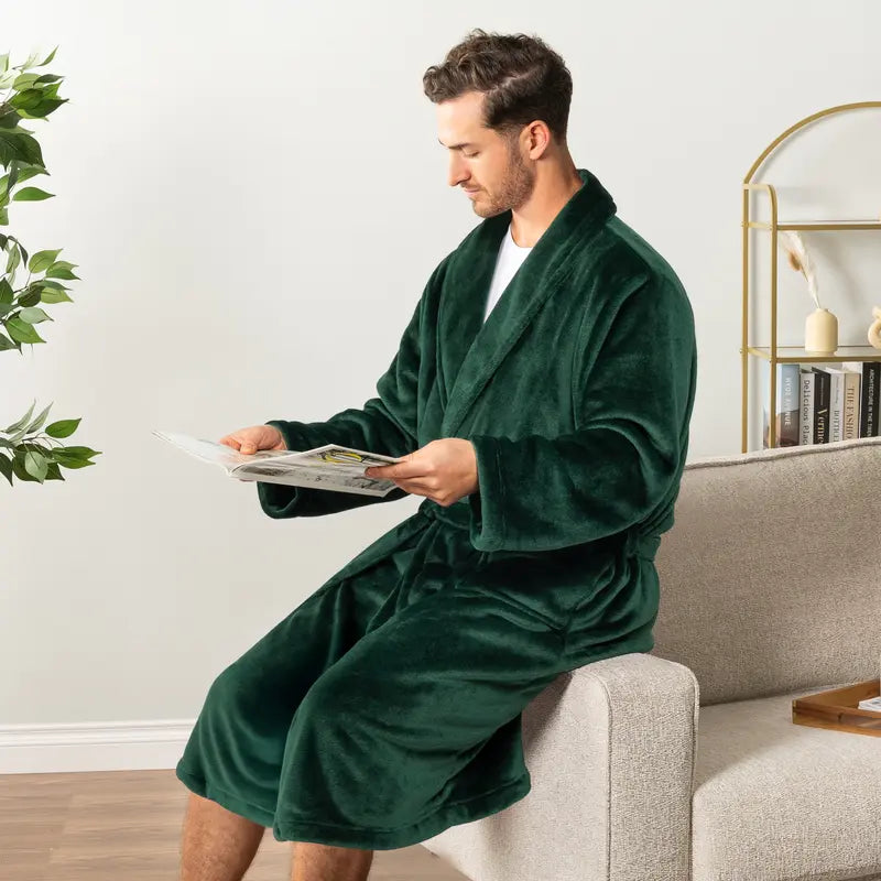 PAVILIA Mens Soft Robe Bathrobe for Men,Lightweight Fleece Male Robe Long Bath Shower Spa with Shawl Collar and Pockets