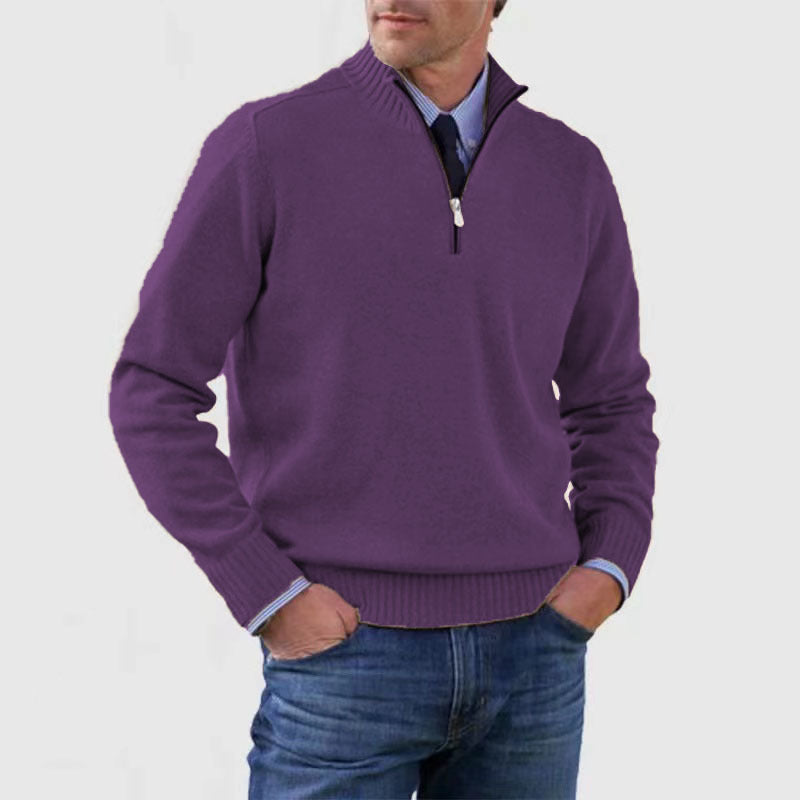 Men's cotton turtleneck sweater with zipper closure.