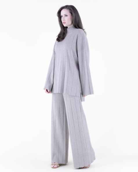 Women's Ribbed High-Neck Sweater & Matching Wide-Leg Pants Womenswear Top, Pants or Two-Piece Set Options