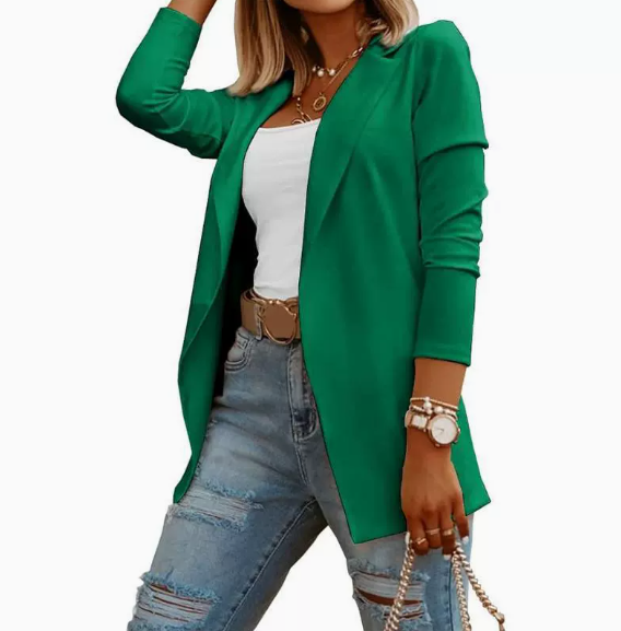 Goranbon Womens Casual Long Sleeve Blazers Solid Color Knit Blazer Work Office Open Front/Button Down Blazer Jacket Formal Essential