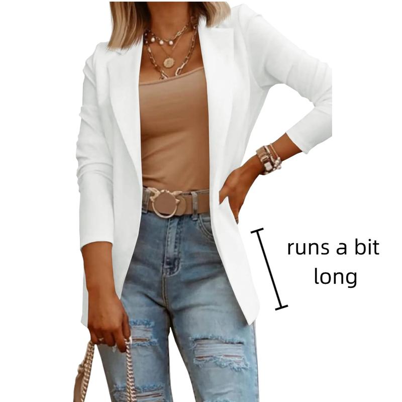 Goranbon Womens Casual Long Sleeve Blazers Solid Color Knit Blazer Work Office Open Front/Button Down Blazer Jacket Formal Essential