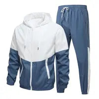 Men's color-blocked drawstring zip-up hoodie and sweatpants