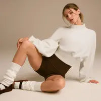 GLOWMODE Modal Soft Warm CurvedBubble Hem Waist Length Oversized Ribbed Cuffs High Neck Pullover Sweatshirt Daily