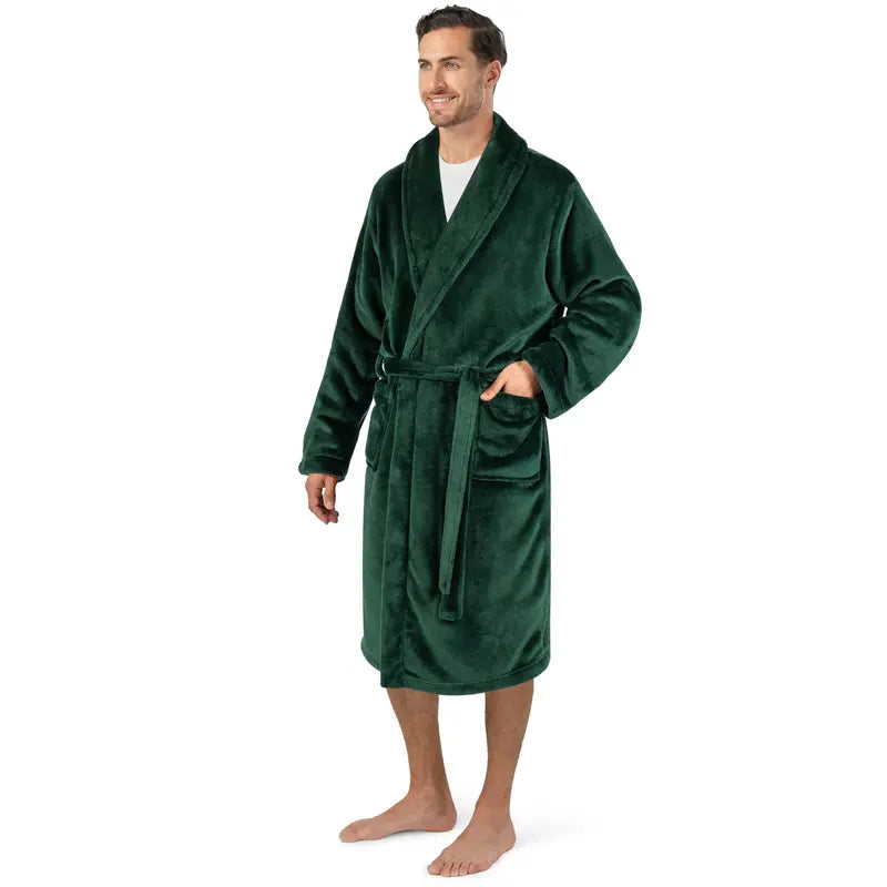 PAVILIA Mens Soft Robe Bathrobe for Men,Lightweight Fleece Male Robe Long Bath Shower Spa with Shawl Collar and Pockets