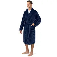 PAVILIA Mens Soft Robe Bathrobe for Men,Lightweight Fleece Male Robe Long Bath Shower Spa with Shawl Collar and Pockets