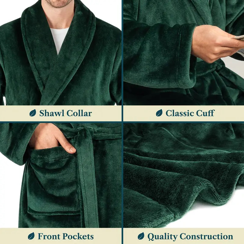 PAVILIA Mens Soft Robe Bathrobe for Men,Lightweight Fleece Male Robe Long Bath Shower Spa with Shawl Collar and Pockets