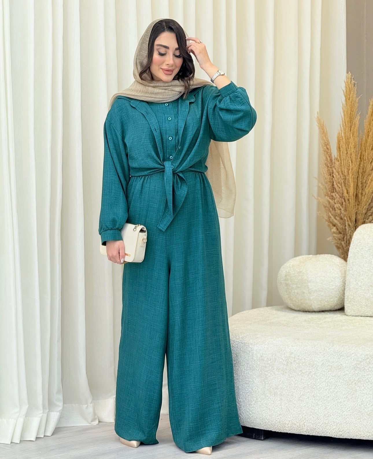 Women Poly Linen Shirt & trouser Jump Set