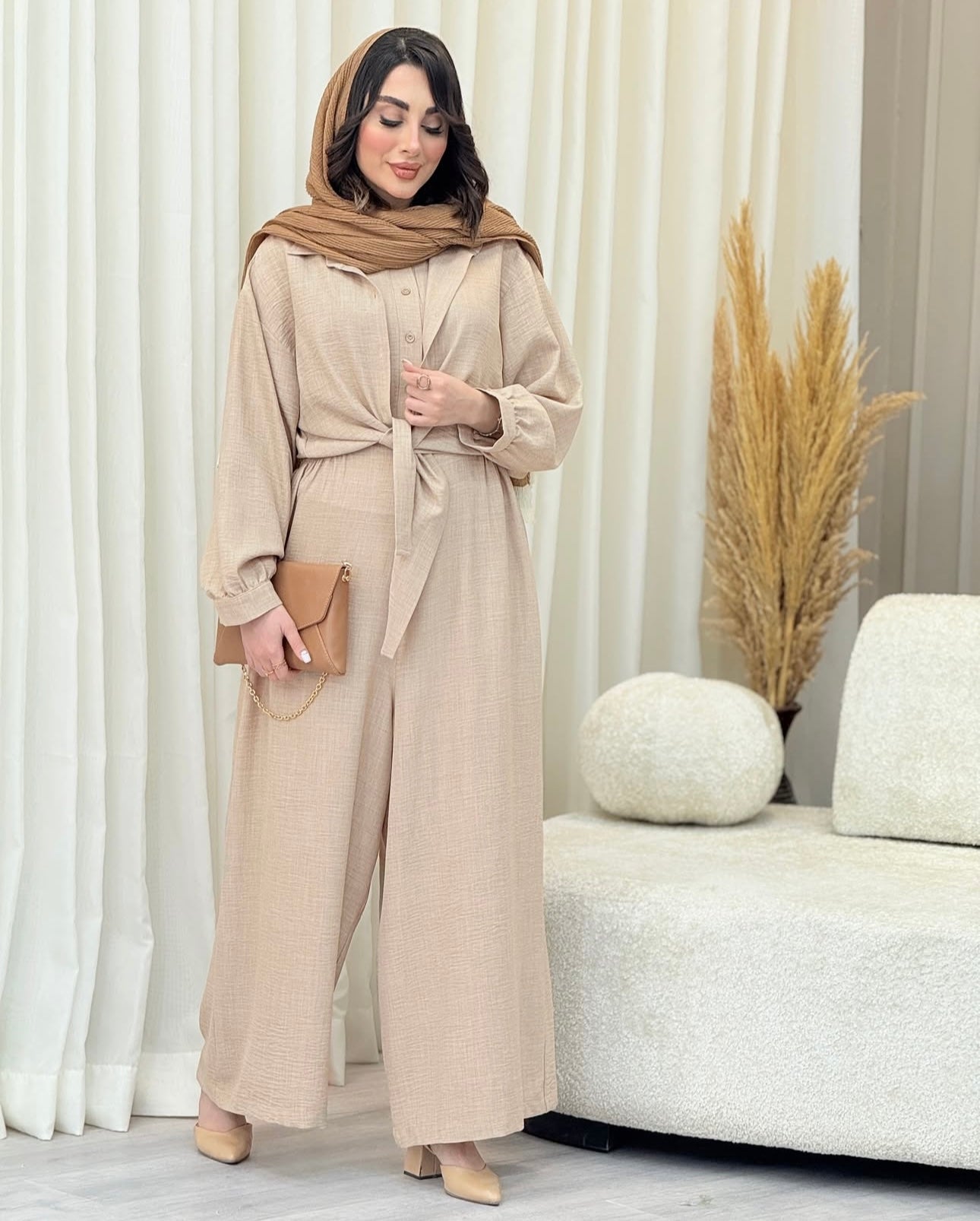 Women Poly Linen Shirt & trouser Jump Set