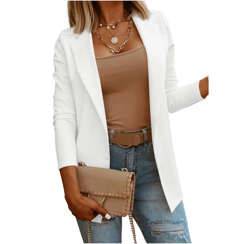 Goranbon Womens Casual Long Sleeve Blazers Solid Color Knit Blazer Work Office Open Front/Button Down Blazer Jacket Formal Essential