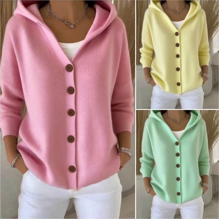 Women Cotton Plain Long Sleeve Comfy Casual Cardigan