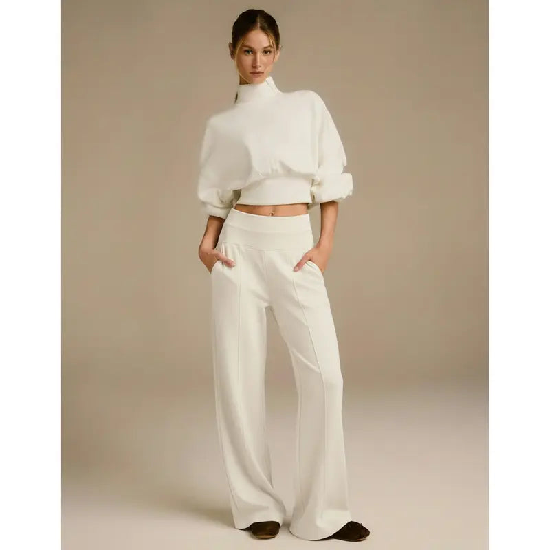 GLOWMODE Modal Soft Warm CurvedBubble Hem Waist Length Oversized Ribbed Cuffs High Neck Pullover Sweatshirt Daily