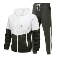 Men's color-blocked drawstring zip-up hoodie and sweatpants