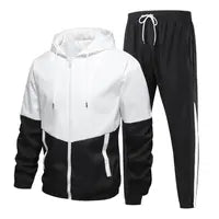 Men's color-blocked drawstring zip-up hoodie and sweatpants
