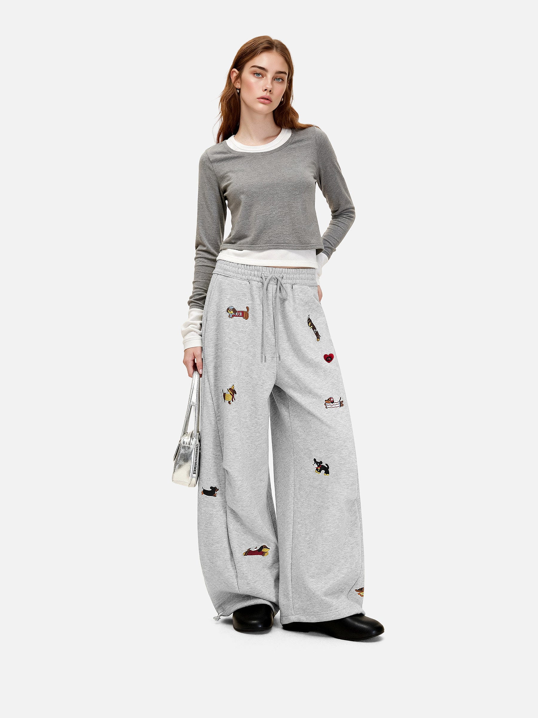 Embroidered Dog Baggy Sweatpants