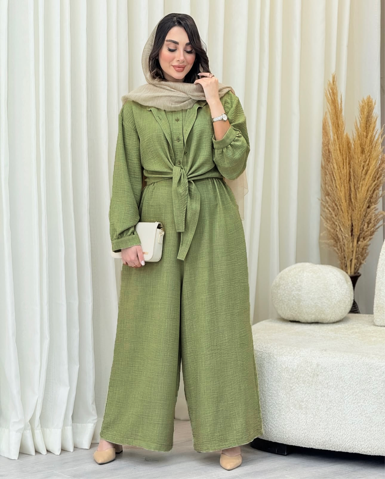 Women Poly Linen Shirt & trouser Jump Set